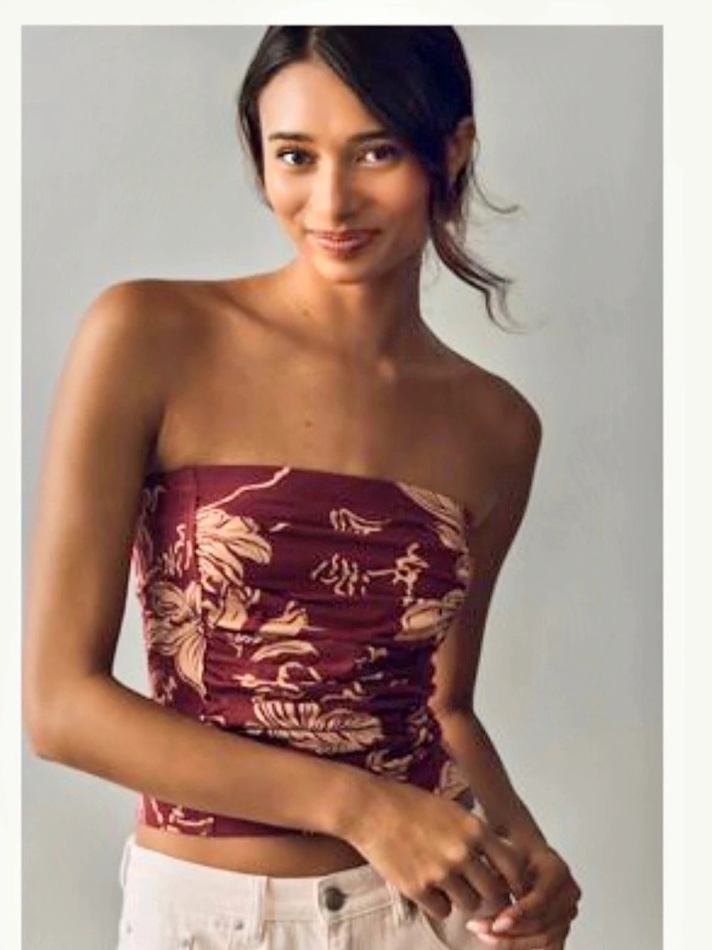 Pilcro Floral Tube Crop Top Red XS NWT